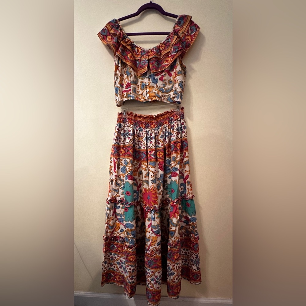 Rachel Zoe Floral Festival Skirt Top Set Size Small - Rayon
